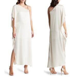 ALICE + OLIVIA Tae Crystal Strap Asymmetric White Satin Maxi Dress Size 0